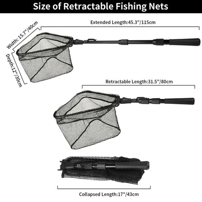 Fishing Landing Net Aluminum Alloy Durable Telescoping Extend to 190cm/130cm/55cm Folding Mesh Safe Fish Catching Releasing