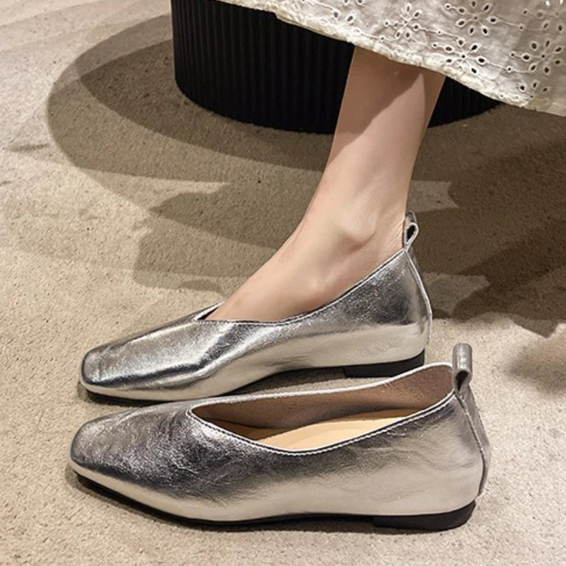 2025 New Shoes for Women Retro Ladies Flats Slip on Shoes Loafers Square Toe Shallow Mouth Women Casual Footwear Lightweight