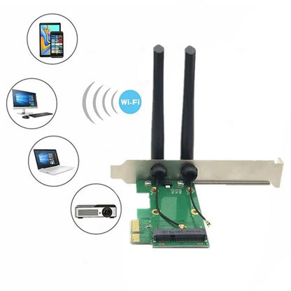 Wireless Wifi Network Card Mini PCIE To PCI-E 1X Desktop Adapter Accessories Antennas Computer Parts 2 Antennas Adapter