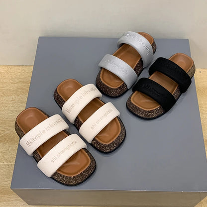 Women's Shoes Alphabet Fashion Casual Slippers 2022 New Summer Thick Bottom Non-slip Medium Heel Sandals for Outer Wear