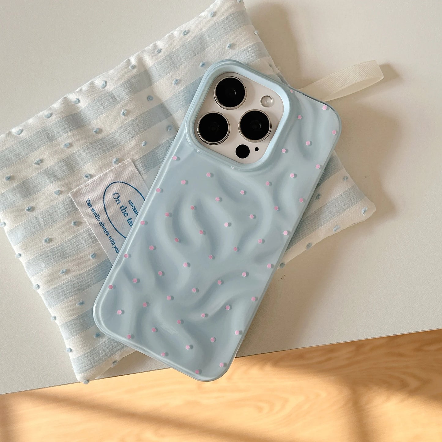 Korean ins Simple Full Screen Wave Point Wrinkles Phone Case for iPhone 16 15 14 13 Pro Max Back Cover Fund