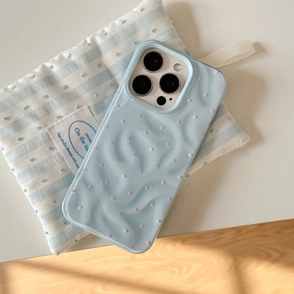 Korean ins Simple Full Screen Wave Point Wrinkles Phone Case for iPhone 16 15 14 13 Pro Max Back Cover Fund