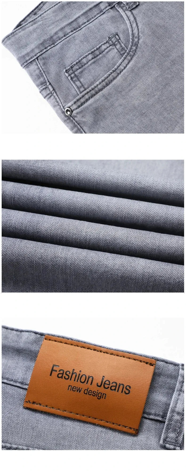 Summer Elastic Men's Jeans Fashion Gray Comfortable Business Straight Stretch Cotton Casual Denim Pants Brand Male Thin Trousers