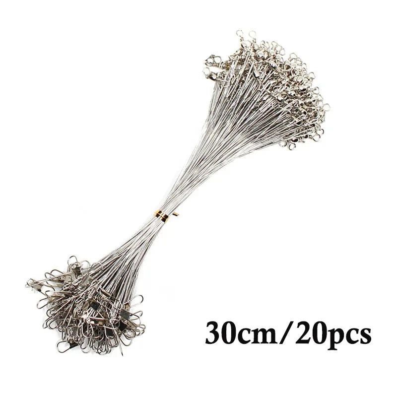 20pcs Anti Bite Steel Fishing Line Steel Wire Leader With Swivel Fishing Accessory Lead Core Leash Fishing Wire 15CM-50CM