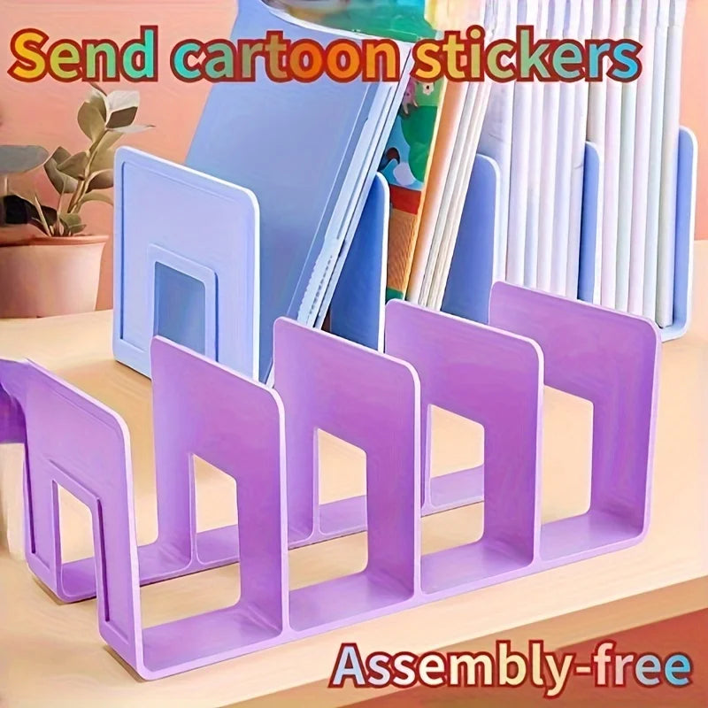 4 Grid Bookends Stand Bookshelf Desktop Decor Storage Rack Bookend Book Holder School Stationery Office Desktop File Organizer