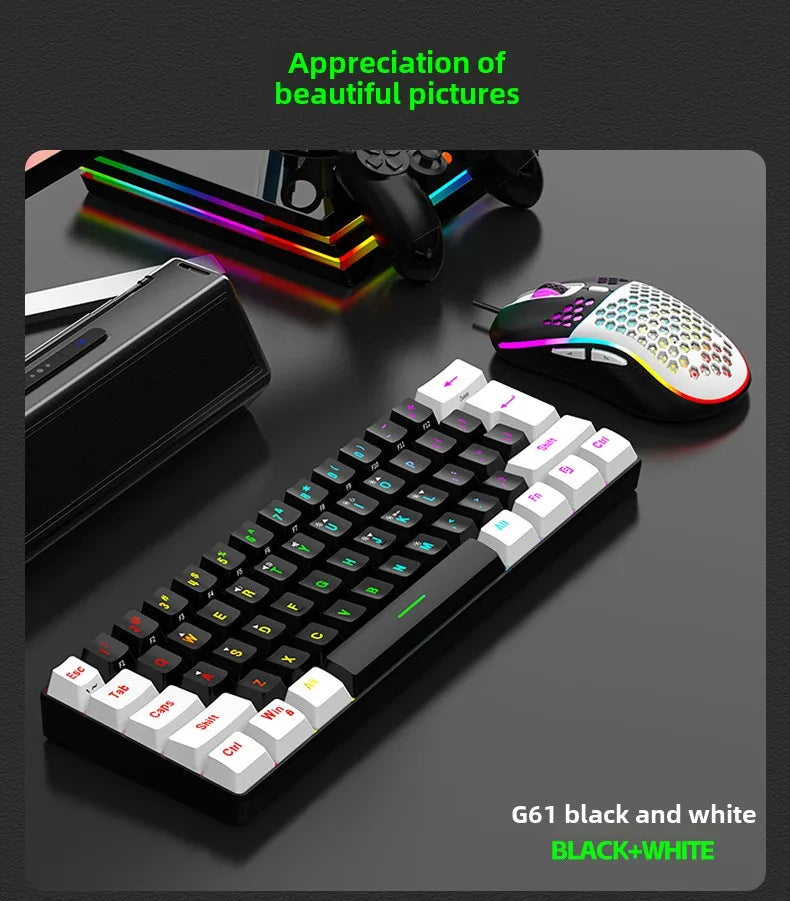 Keyboard and mouse sets 60% RGB gaming with keyboards mouse combo pc kit gamer backlit mini 61 keys computer wired set key board