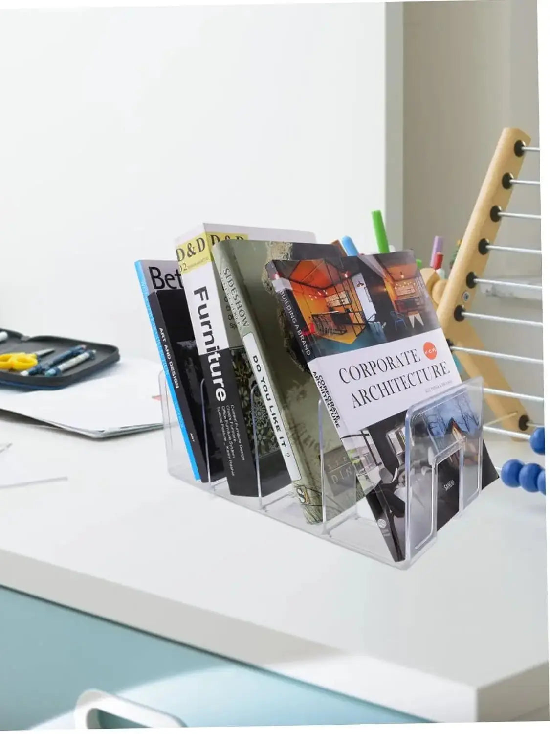 4 Grid Bookends Stand Bookshelf Desktop Decor Storage Rack Bookend Book Holder School Stationery Office Desktop File Organizer