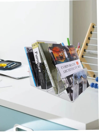 4 Grid Bookends Stand Bookshelf Desktop Decor Storage Rack Bookend Book Holder School Stationery Office Desktop File Organizer