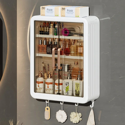 Bathroom Wall Cabinet - No-Drill Magnetic Door Storage Shelf with Dustproof Design, Hanging Organizer for Shower & Toiletries