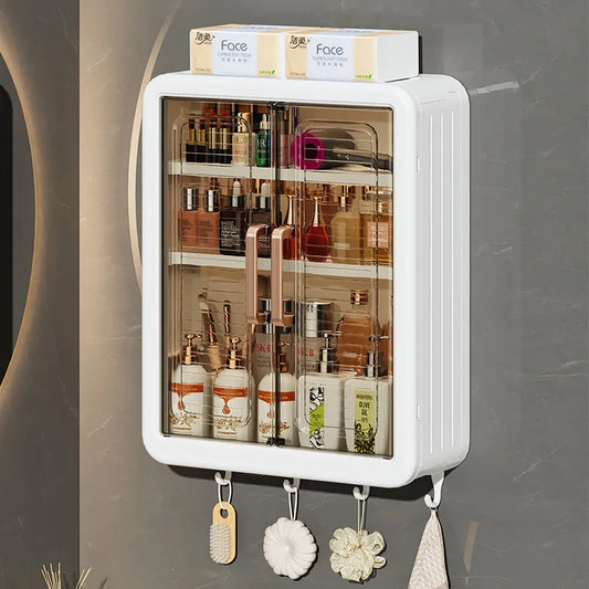 Bathroom Wall Cabinet - No-Drill Magnetic Door Storage Shelf with Dustproof Design, Hanging Organizer for Shower & Toiletries