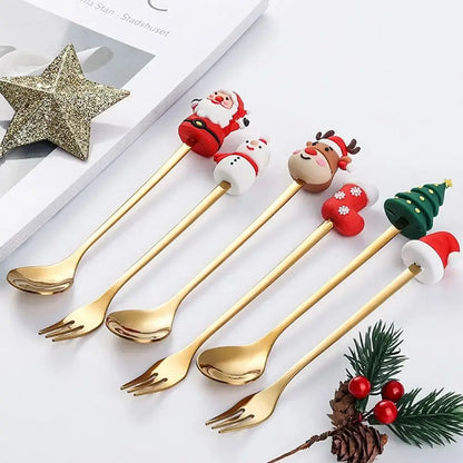 Christmas Themed Cutlery Set Stainless Steel Creative Cartoon Knife Fork Spoon 2/4/6pcs Set Holiday Gift Cutlery Decoration