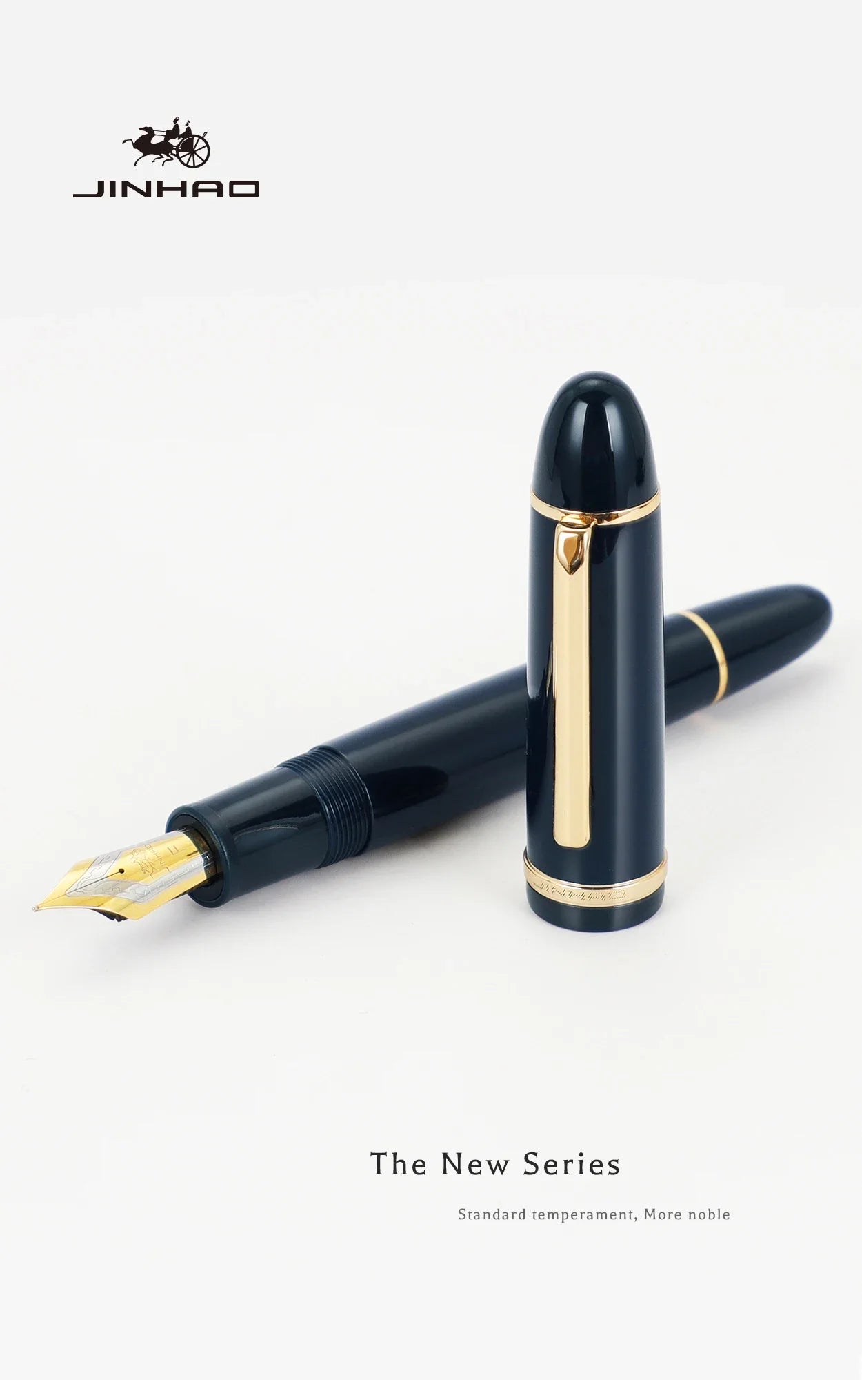 JinHao X159 Acrylic Black Fountain Pen Metal Clip Extended Fine Nib F 0.5mm for business office and school stationery gifts