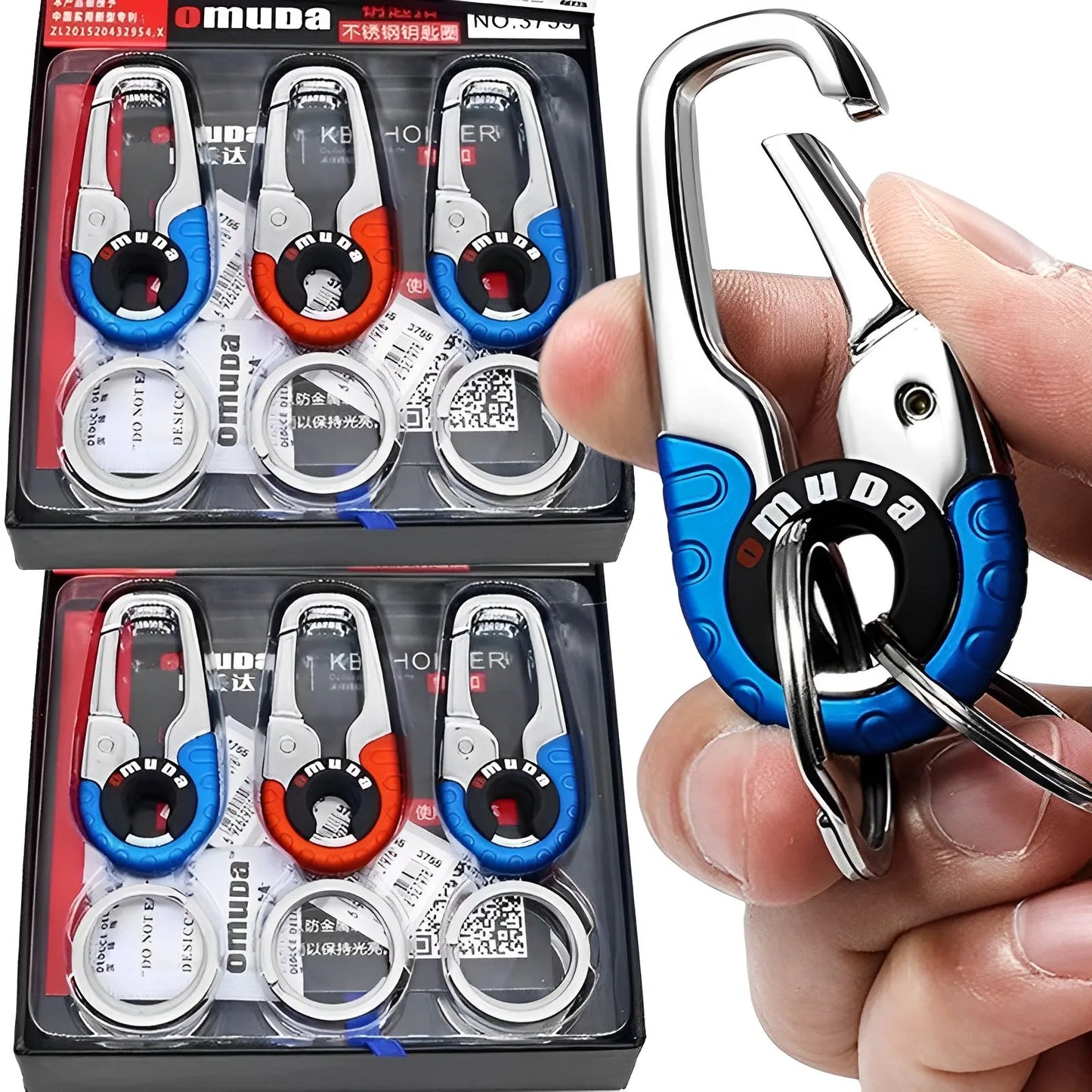 3pcs Keychain Men Stainless Steel Buckle Outdoor Carabiner Climbing Tool Double Ring Car Fishing Hook Key Ring Accessories