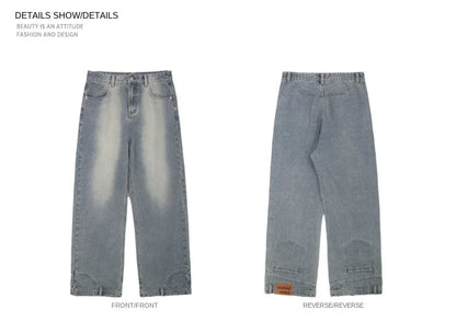 Vintage American Retro Reverse Side Turned Denim Jeans Men Women Couple Straight Wide Leg Baggy Drag Pants Trendy