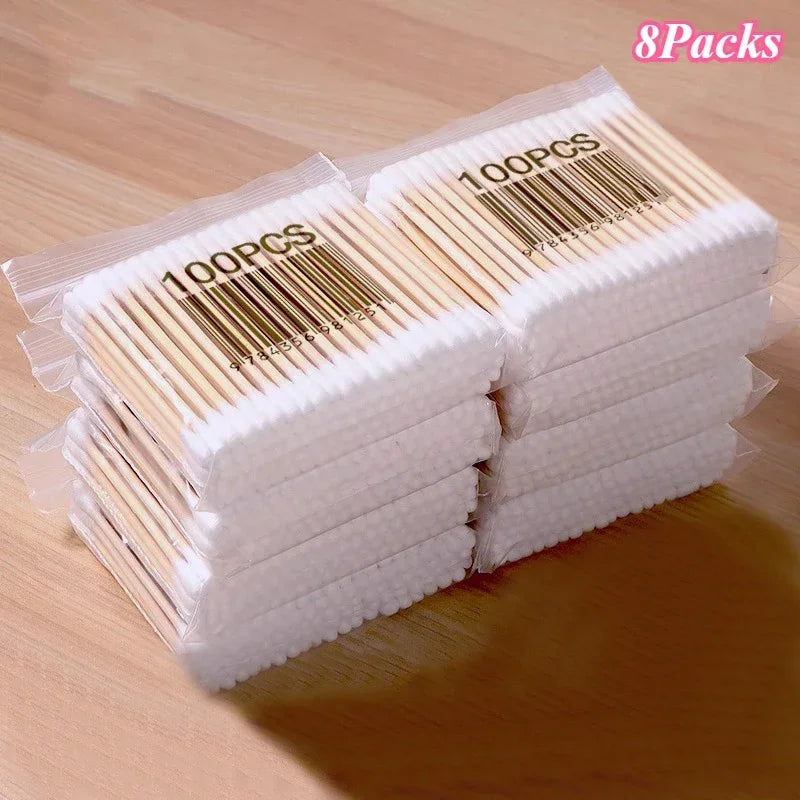 100Pcs/Pack Baby Cotton Swabs Wooden Stick Soft Tip Buds for Ear Nose Cleaning 1-20 Packs Infants Kids Hygiene Care Beauty Tools
