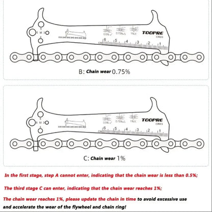Bicycle Chain Wear Indicator Ruler Repair Tool Stainless Steel Mountain Road Bike Chain Gauge Measurement Checker Screw Diameter