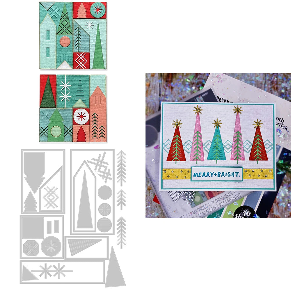 Christmas Tree Cabin Combination Metal Cutting Dies for DIY Scrapbooking Paper Card Craft Decoration Background Album Making