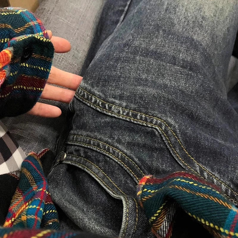 Y2K Spicy Girl Dark Series Wide Leg Jeans Women's New High Street Splicing Loose High Waist Slimming Flare  Pants