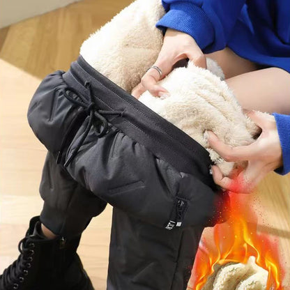 New Women's Plush Thick Fleece Lined Sweatpants Straight-leg Waterproof Pants Outdoor Windproof Outerwear Thermal Trousers
