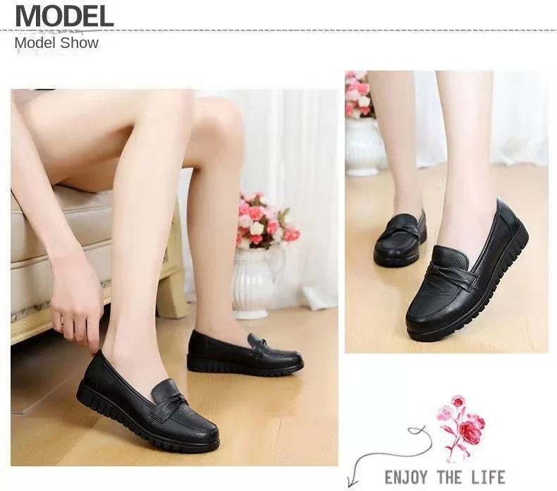 Women Shoes Low Top Round Toe Loafers Waterproof Moccasin Solid Color Versatile Casual Flat Shoes for Women