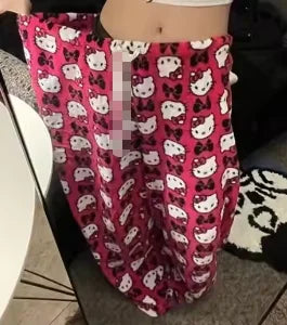 Thicken Hello Kitty Pajama Pants Sanrio Anime Fleece Double Elastic Fabric Soft Trousers Women Trousers Cartoon Birthday Gift