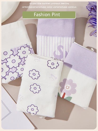 4Pcs/Set Cotton Panties Women High Waist Slimming Underwear Cute Print Young Girls Briefs Plus Size M-4XL Soft Female Lingerie