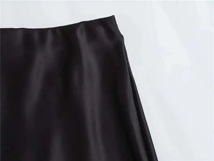 Women 2025 Satin Black Skirt Women High Waist Long Skirts for Women Summer White Midi Skirt Office Elegant Daily Skirts