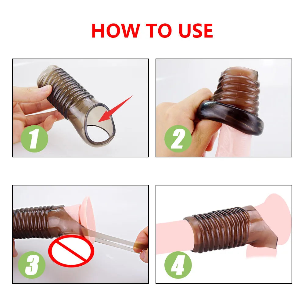 Male Silicone Penis Ring Enlargement Delayed Ejaculation Soft Realistic Penis Sleeve Extender Condom Dick Cover Case Cock Header