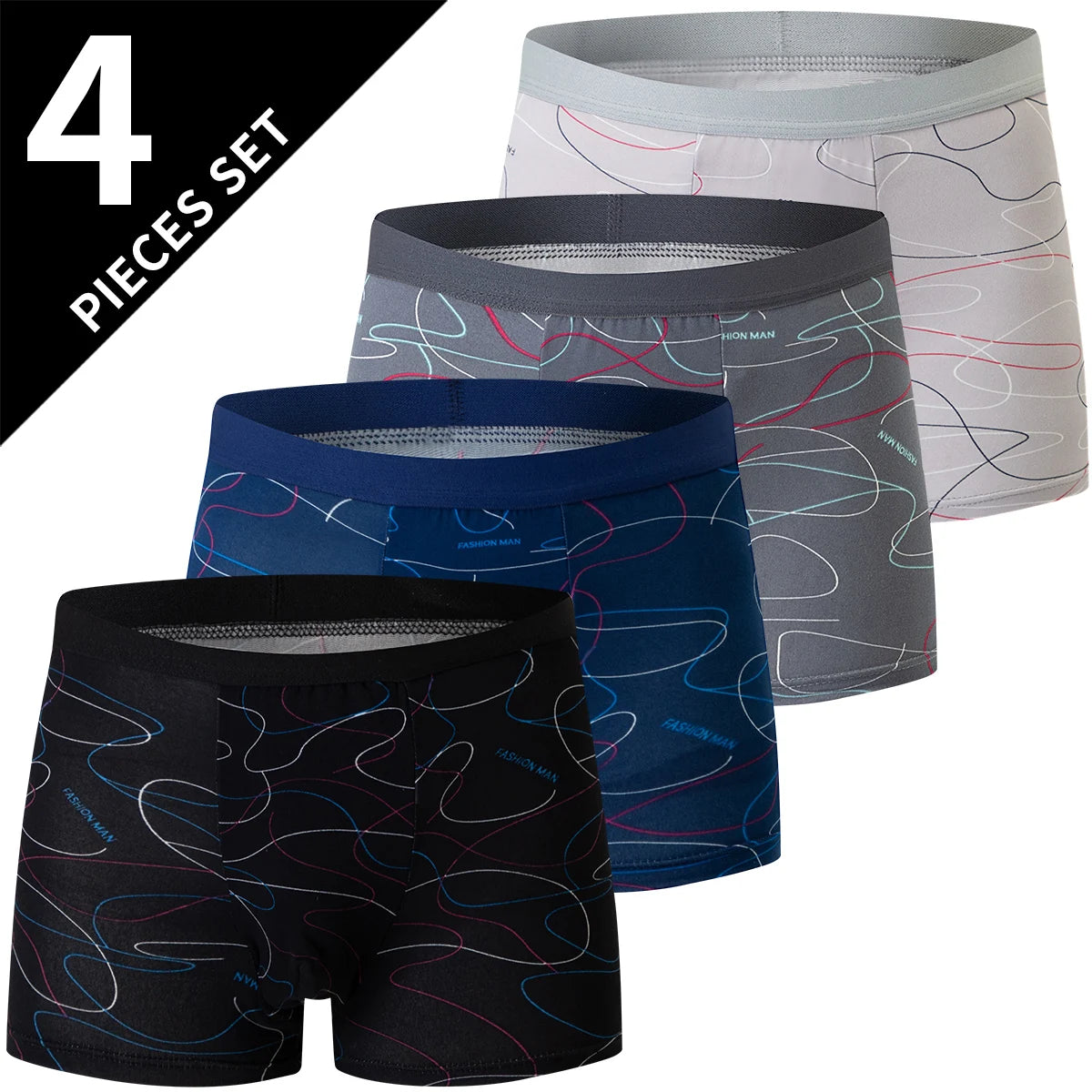 4 Pack Europe and America Size MEN'S Solid Color Sexy Boxer Underwear Antibacterial Breathable plus Size MEN'S Shorts Underwear