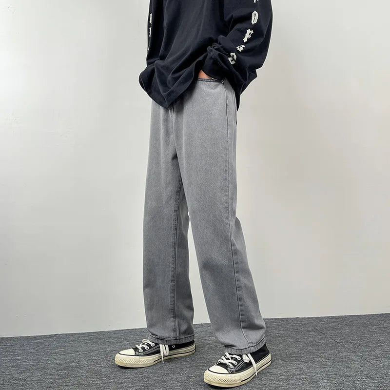 2025 New Men's Jeans | Korean Euro US Style | Straight & Wide Leg Denim Pants | Trendy Solid Color & Black Design