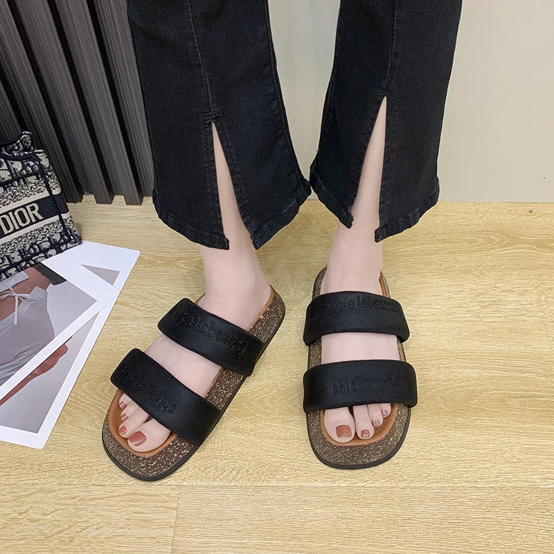 Women's Shoes Alphabet Fashion Casual Slippers 2022 New Summer Thick Bottom Non-slip Medium Heel Sandals for Outer Wear