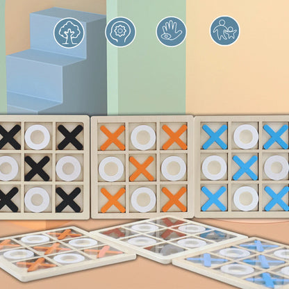 Wooden XO Tic Tac Toe Game Mini Chess Board Interaction Puzzle Training Montessori Educational Toys Gift for Kids Boy Girl