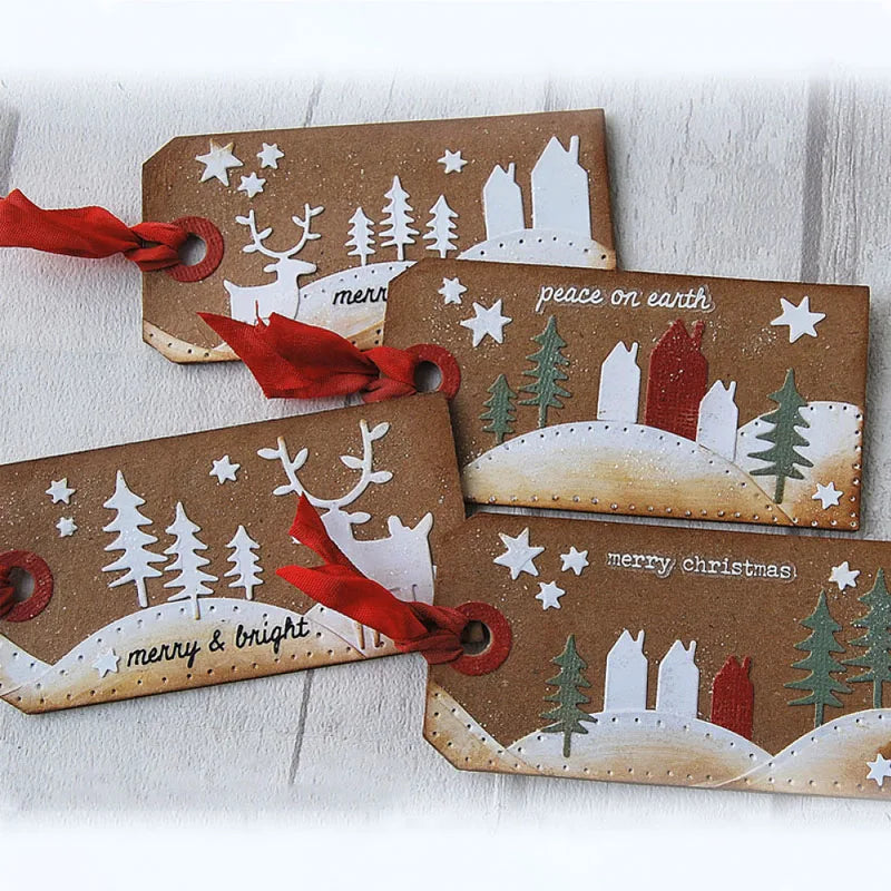 Christmas Tree Reindeer Star Doodle Background Metal Cutting Dies for DIY Scrapbook Christmas Paper Card Decoration Paper Craft
