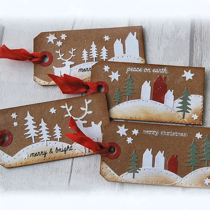 Christmas Tree Reindeer Star Doodle Background Metal Cutting Dies for DIY Scrapbook Christmas Paper Card Decoration Paper Craft