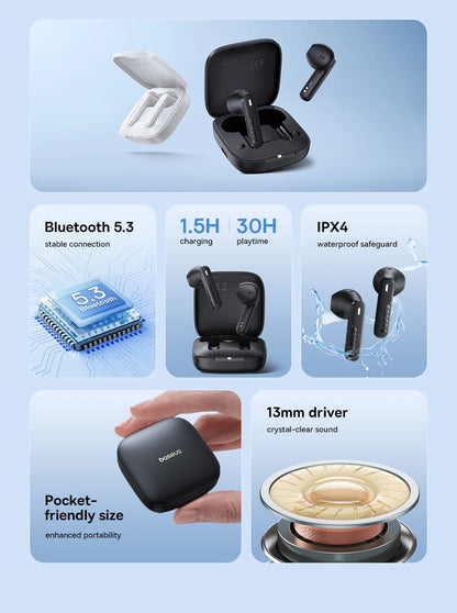 Baseus Bowie E16 Wireless Earphones Bluetooth 5.3 TWS Earbuds IPX4 Waterproof Earphone 30H Playtime 13mm Driver HIFI Headphones