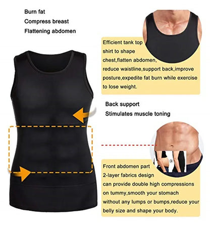 Men's Slimming Vest Body Shaper Chest Belly Compression Shirts Abdomen Waist Trimmer Shapewear Gym Fitness Tank Tops Workout