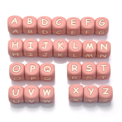 Clearance_12mm 26Pcs Silicone Letter Beads 15 Colors Colorful Alphabet Silicone Chewing Bead for Pacifier Clip Chain Not Choose