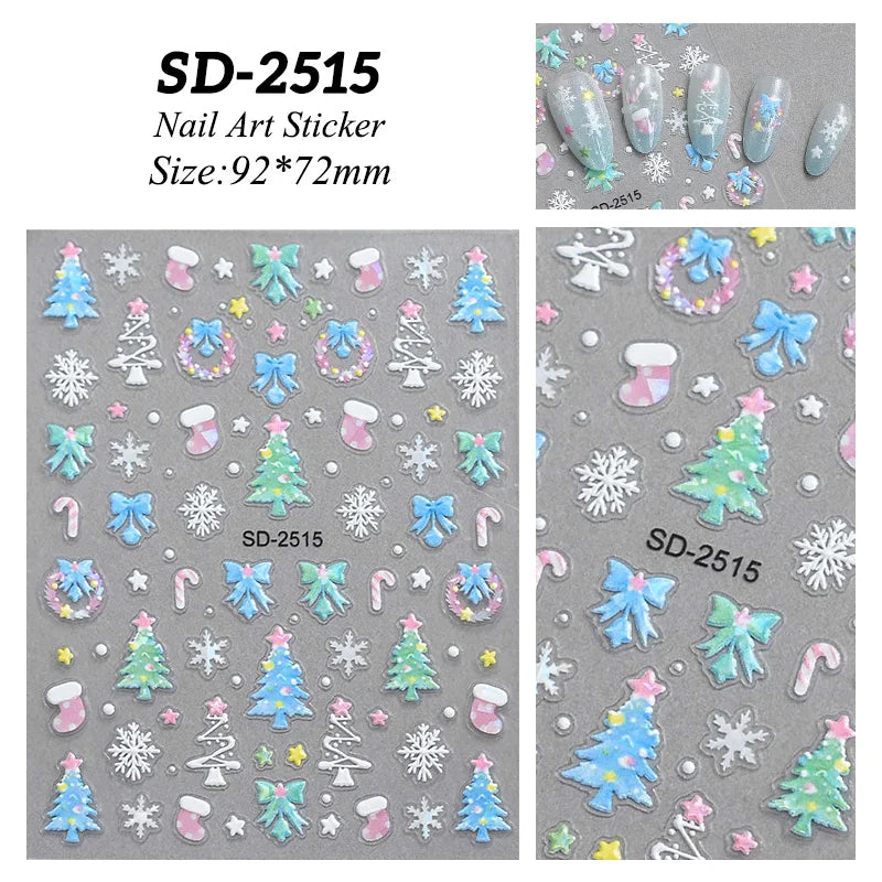 1 Sheet Embossed Snowflakes 5D Nail Stickers Decal Winter Christmas Nail Art Decoration Manicure Butterfly Nail Stickers Design