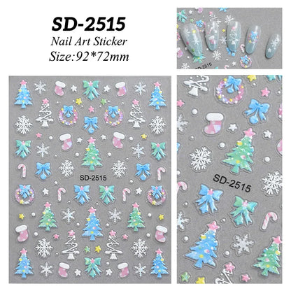 1 Sheet Embossed Snowflakes 5D Nail Stickers Decal Winter Christmas Nail Art Decoration Manicure Butterfly Nail Stickers Design