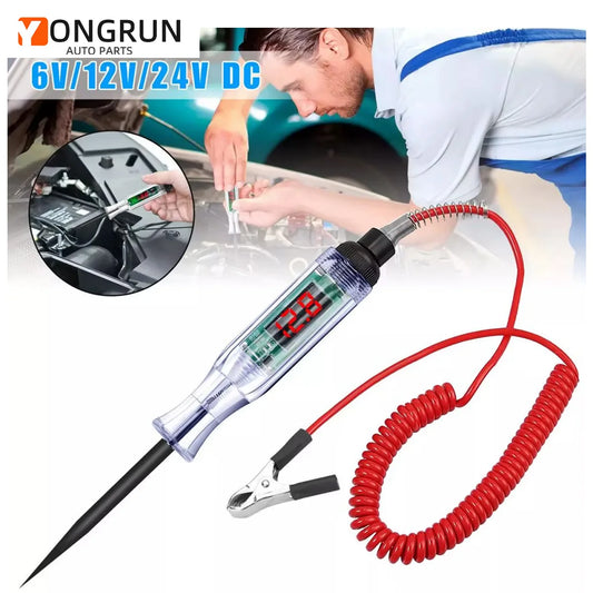 6/12/24v48v Dc Digital Display Extended Spring Cable Automotive Digital Voltage Circuit Tester Truck Automotive Light Test Pen
