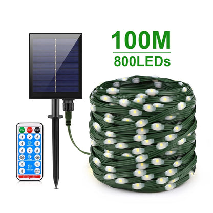 Leather LED Solar String Fairy Lights 100M Christmas Lights Waterproof Outdoor Garland High-Power Solar Lamp For Garden Decor