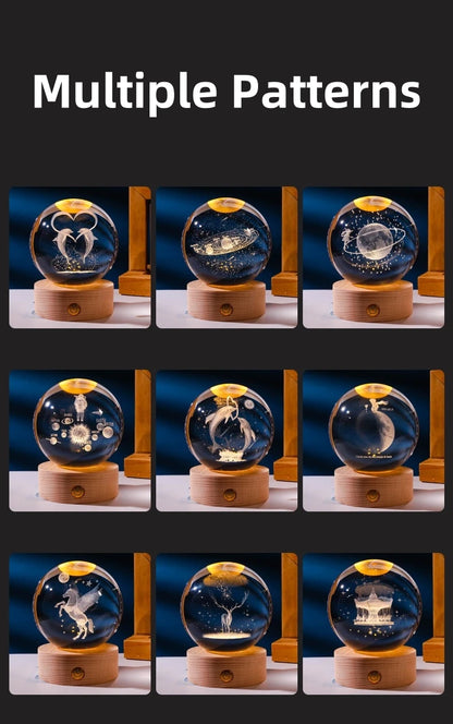 Small 3D Solar System Crystal Ball With LED Base, Night Light For Home Decoration, Gift For Astronomy Lovers