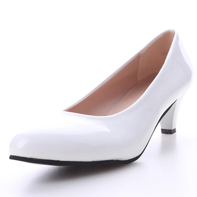 New Women's Shoes On Heels Elegant Medium High Heeled Ladies Pointed Toe Fashion Pumps For Woman Office Black White Red