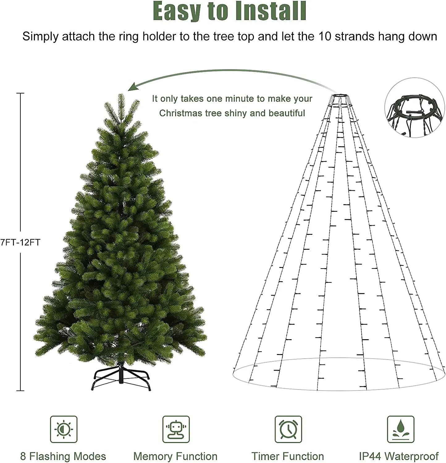 2m Christmas tree ring light string colorful decorative light