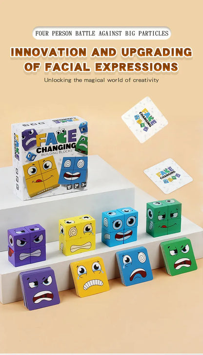 Kids Emotions Expression Game Wooden Cube Face Changing Board Cartoon Puzzle Toy Montessori Thinking Challenge Games