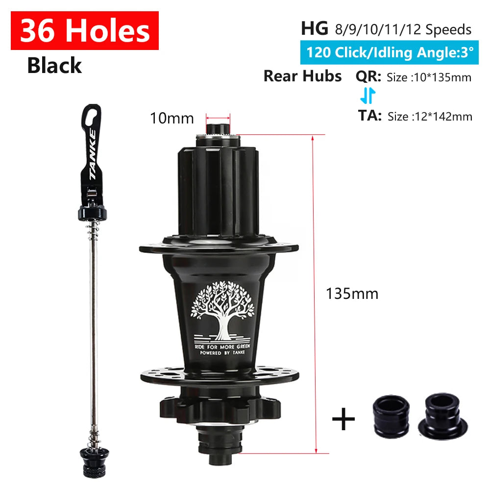 TANKE 120 Click Hub 6 Bearing MTB Mountain Bike Hub Front Rear 28 32 36 Holes QR Thru-axle Exchange Disc Brake Bicycle Hubs HG