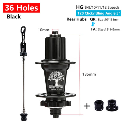 TANKE 120 Click Hub 6 Bearing MTB Mountain Bike Hub Front Rear 28 32 36 Holes QR Thru-axle Exchange Disc Brake Bicycle Hubs HG