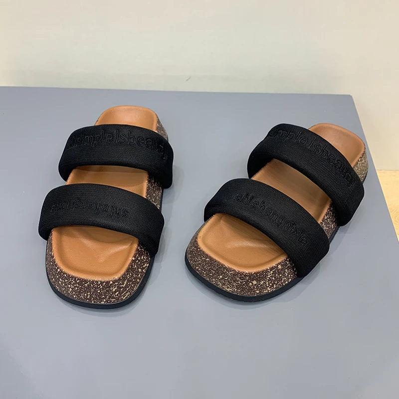 Women's Shoes Alphabet Fashion Casual Slippers 2022 New Summer Thick Bottom Non-slip Medium Heel Sandals for Outer Wear