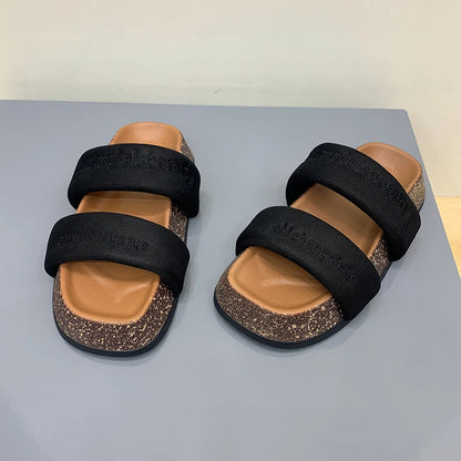 Women's Shoes Alphabet Fashion Casual Slippers 2022 New Summer Thick Bottom Non-slip Medium Heel Sandals for Outer Wear