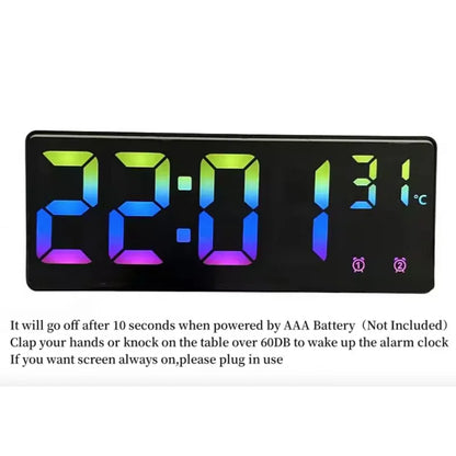 Colorful Digital Alarm Clock - Voice Control，Temperature Display Date，Dual Alarm Clock，Snooze，Night Light Mode，12/24Hour SystemL